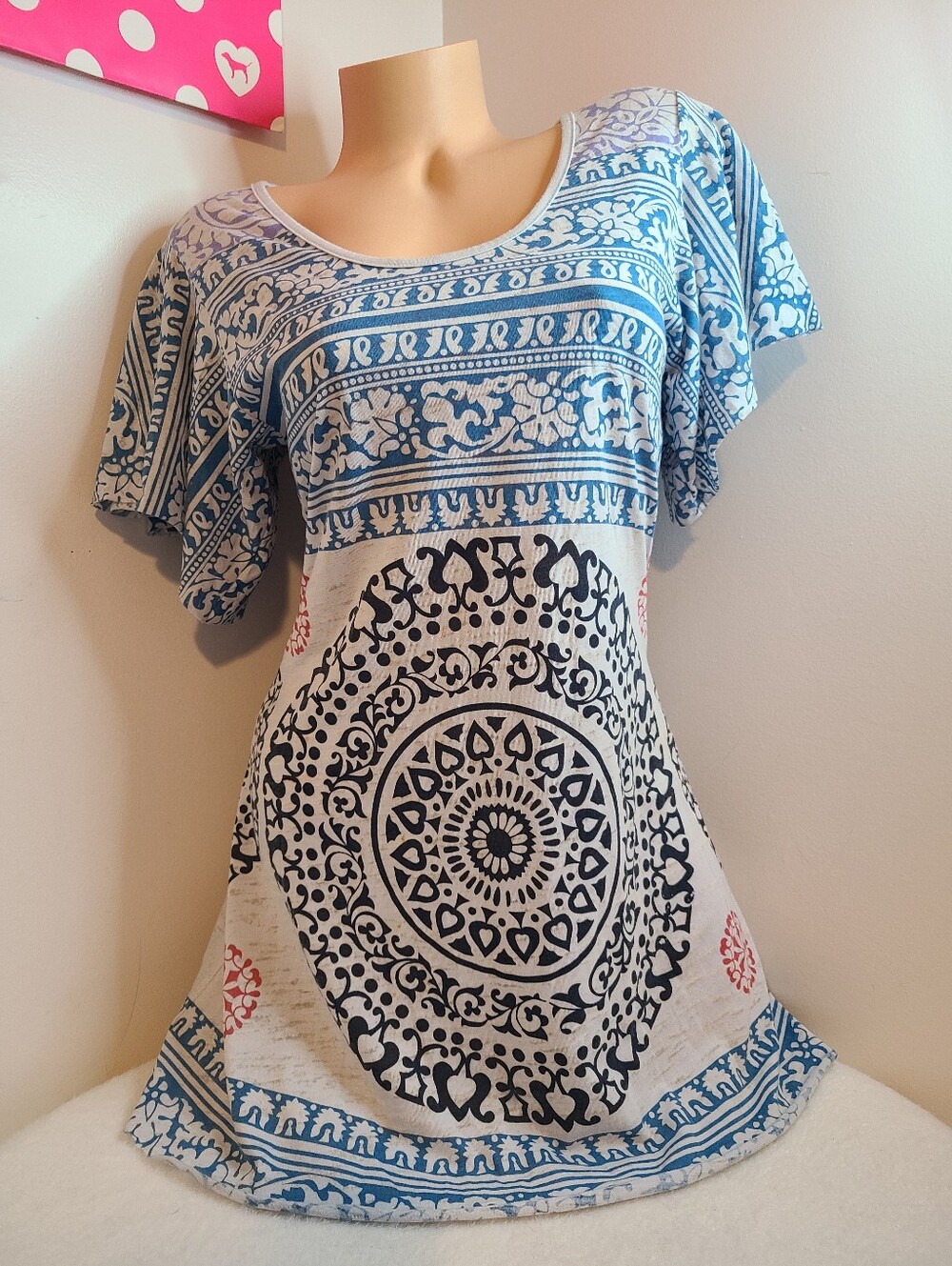 Free People Cotton Jersey Mandala Flutter Babydoll Mini Dress Size Lg